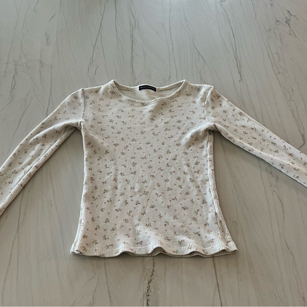 Brandy Melville Floral Waffle Knit Long Sleeve Top